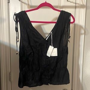 Cynthia Rowley Black Smocked Tie Front Tank Top